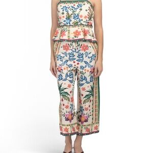 House of Harlow 1960 Floral Linen Blend Peplum Top & Crop Pants Set